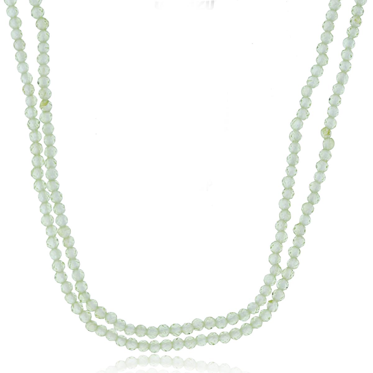 Sterling Silver Rhodium 2mm Rondelle Peridot Beaded 2-Strand 20" Necklace
