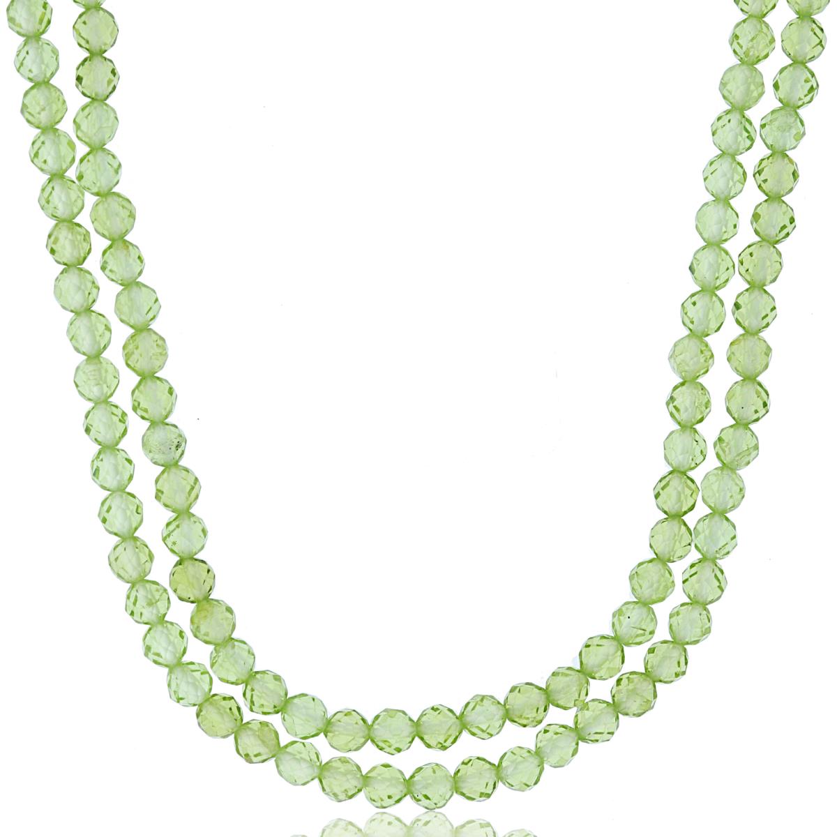 Sterling Silver Rhodium 3mm Rondelle Peridot Beaded 2-Strand 20" Necklace