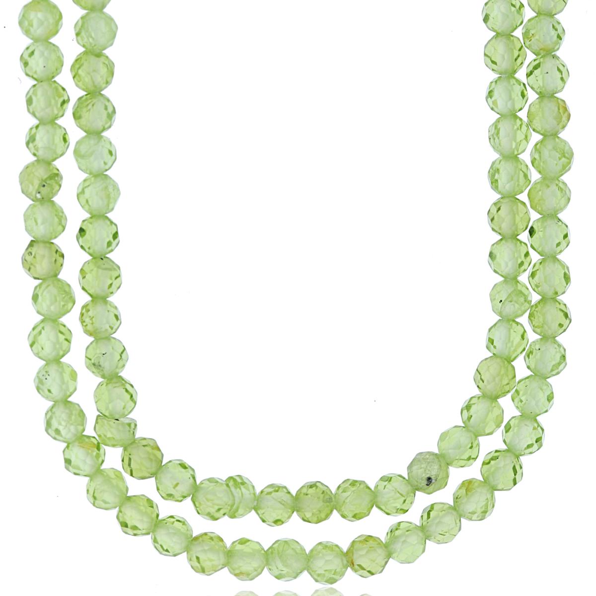 Sterling Silver Rhodium 4mm Rondelle Peridot Beaded 2-Strand 20" Necklace