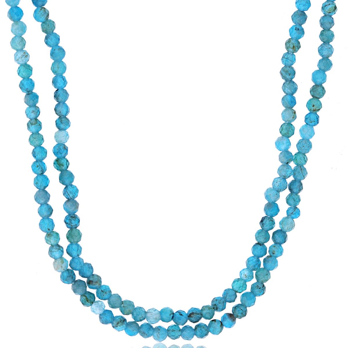 Sterling Silver Rhodium 2mm Rondelle Blue Apatite Beaded 2-Strand 20" Necklace