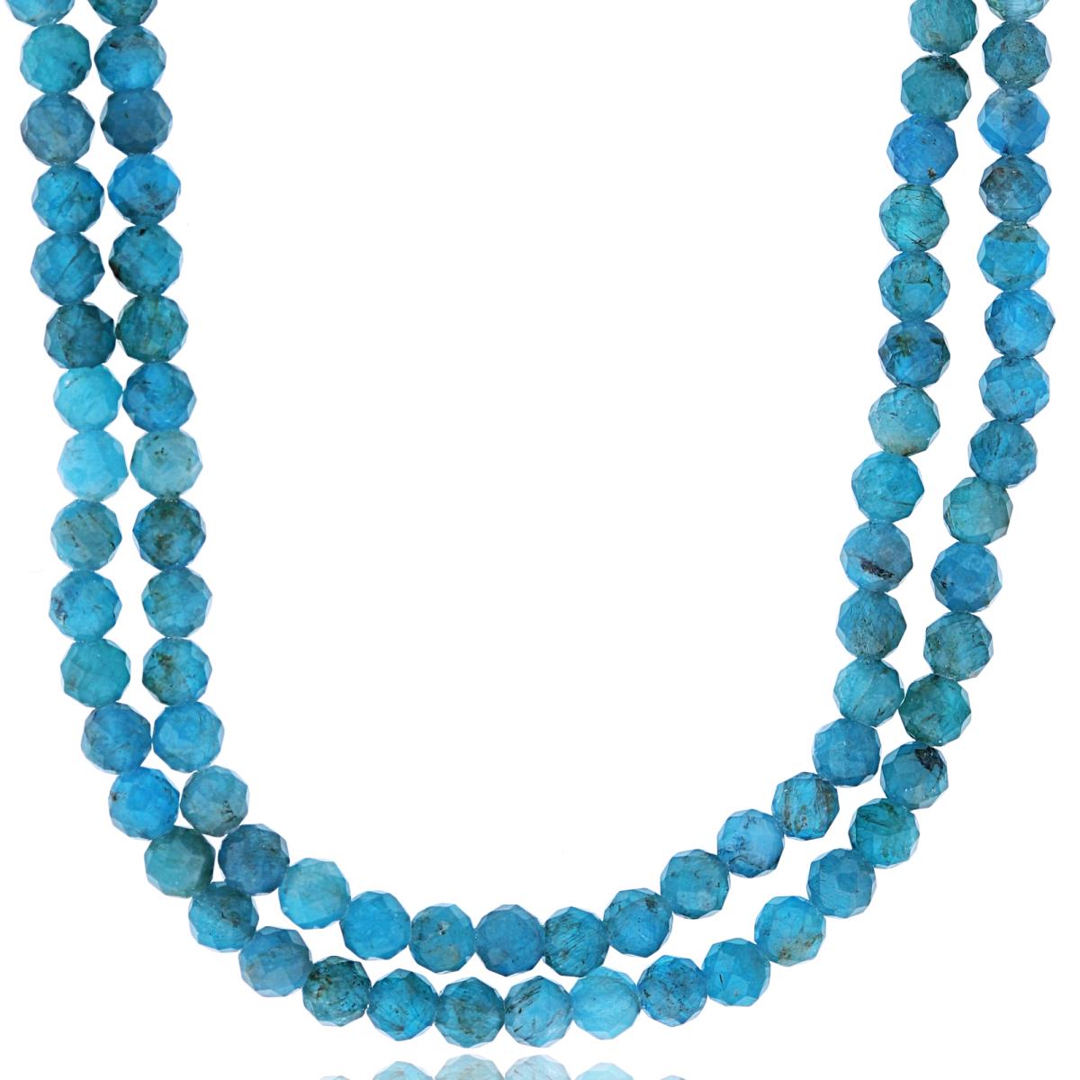 Sterling Silver Rhodium 3mm Rondelle Blue Apatite Beaded 2-Strand 20" Necklace