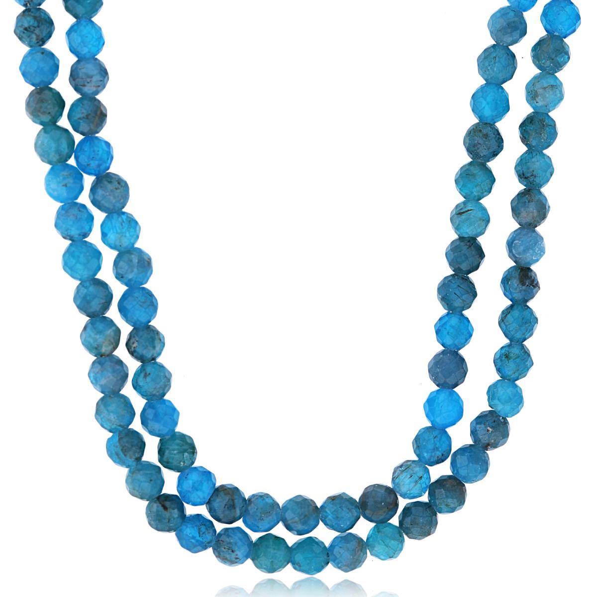 Sterling Silver Rhodium 4mm Rondelle Blue Apatite Beaded 2-Strand 20" Necklace