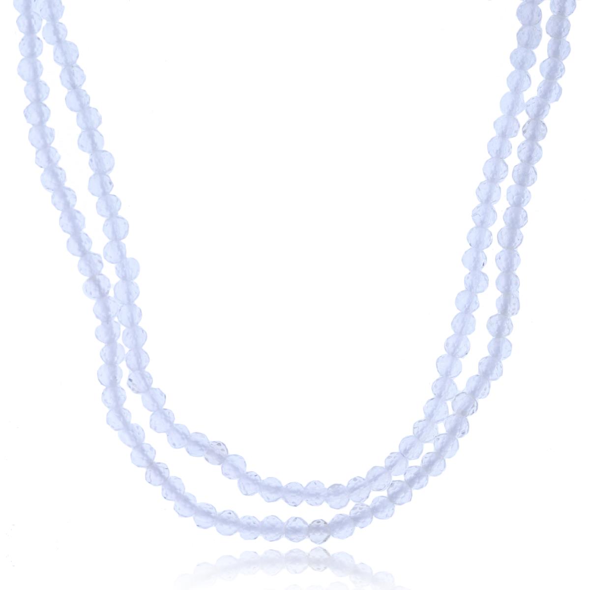 Sterling Silver Rhodium 2mm Rondelle White Quartz Beaded 2-Strand 20" Necklace