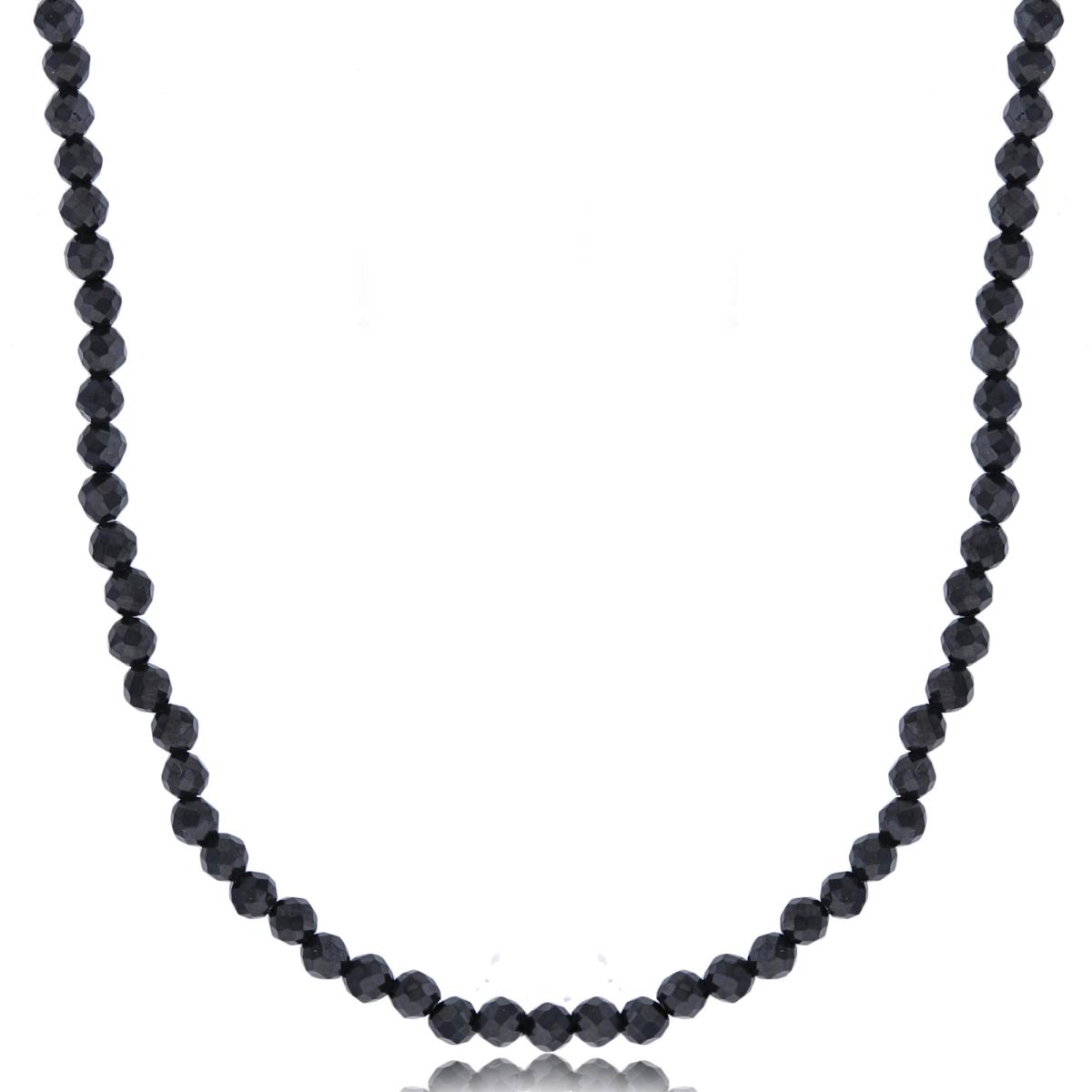 Sterling Silver Rhodium 2mm Rondelle Black Spinel Beaded 48" Necklace
