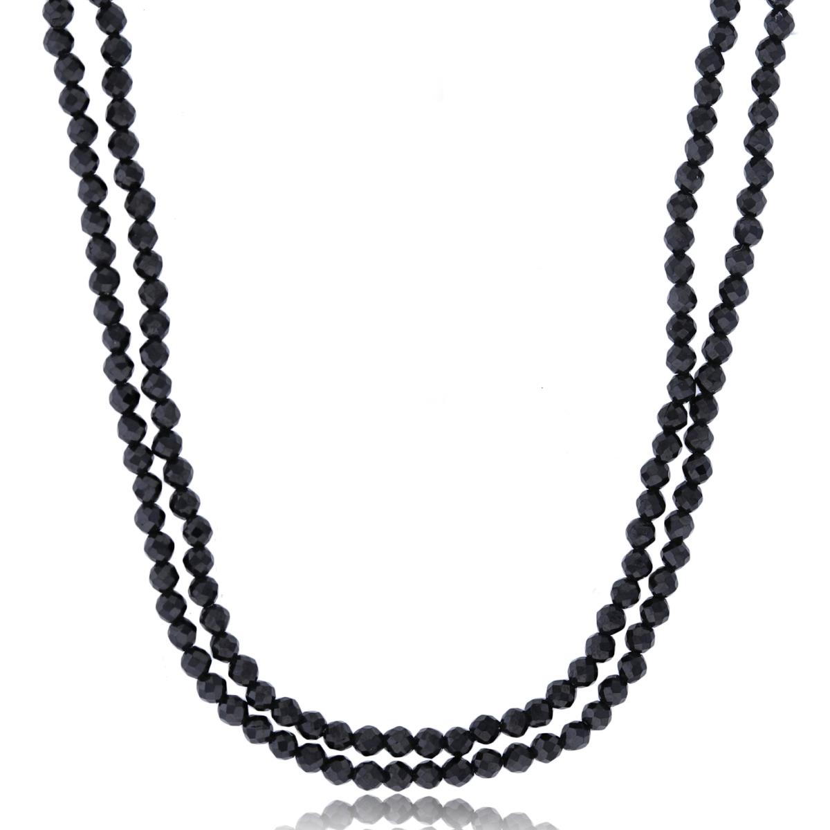 Sterling Silver Rhodium 2mm Rondelle Black Spinel Beaded 2-Strand 20" Necklace