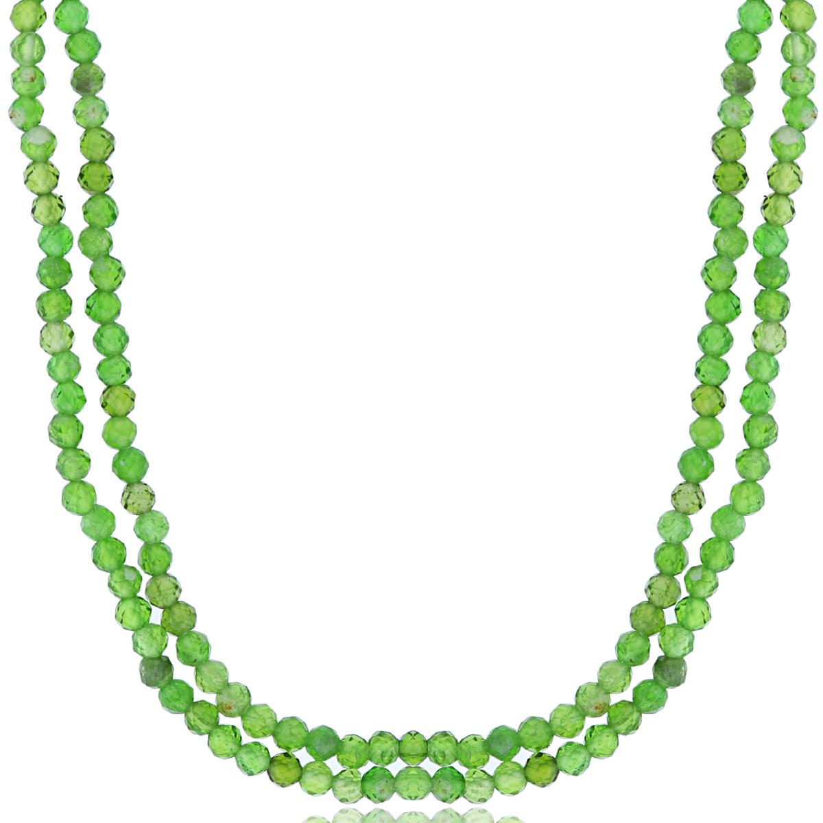 Sterling Silver Rhodium 2mm Rondelle Chrome Diopside Beaded 2-Strand 20" Necklace