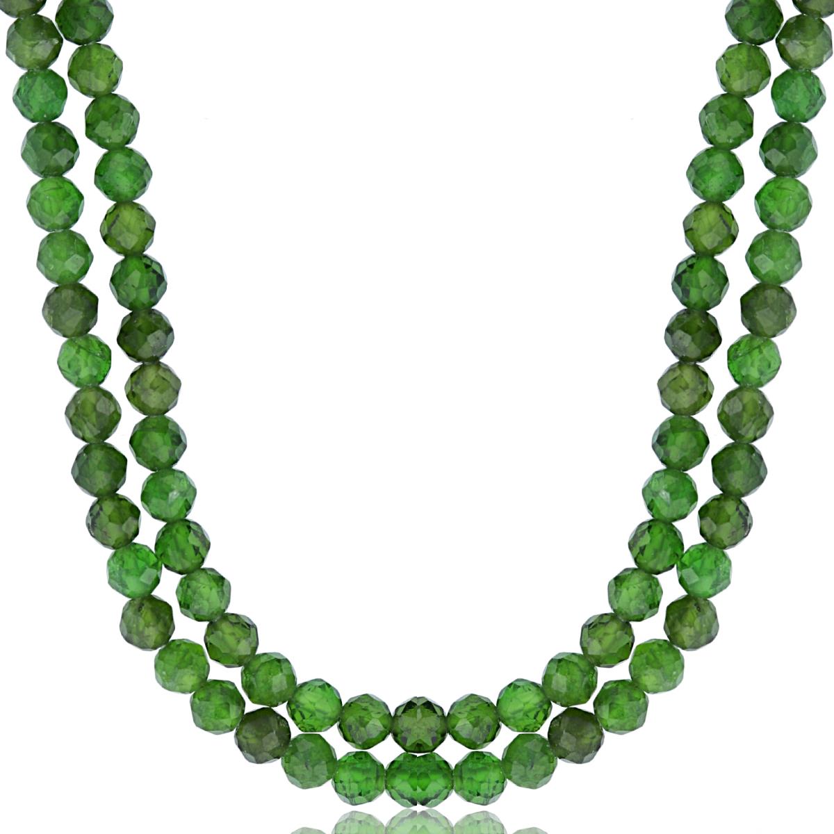 Sterling Silver Rhodium 4mm Rondelle Chrome Diopside Beaded 2-Strand 20" Necklace