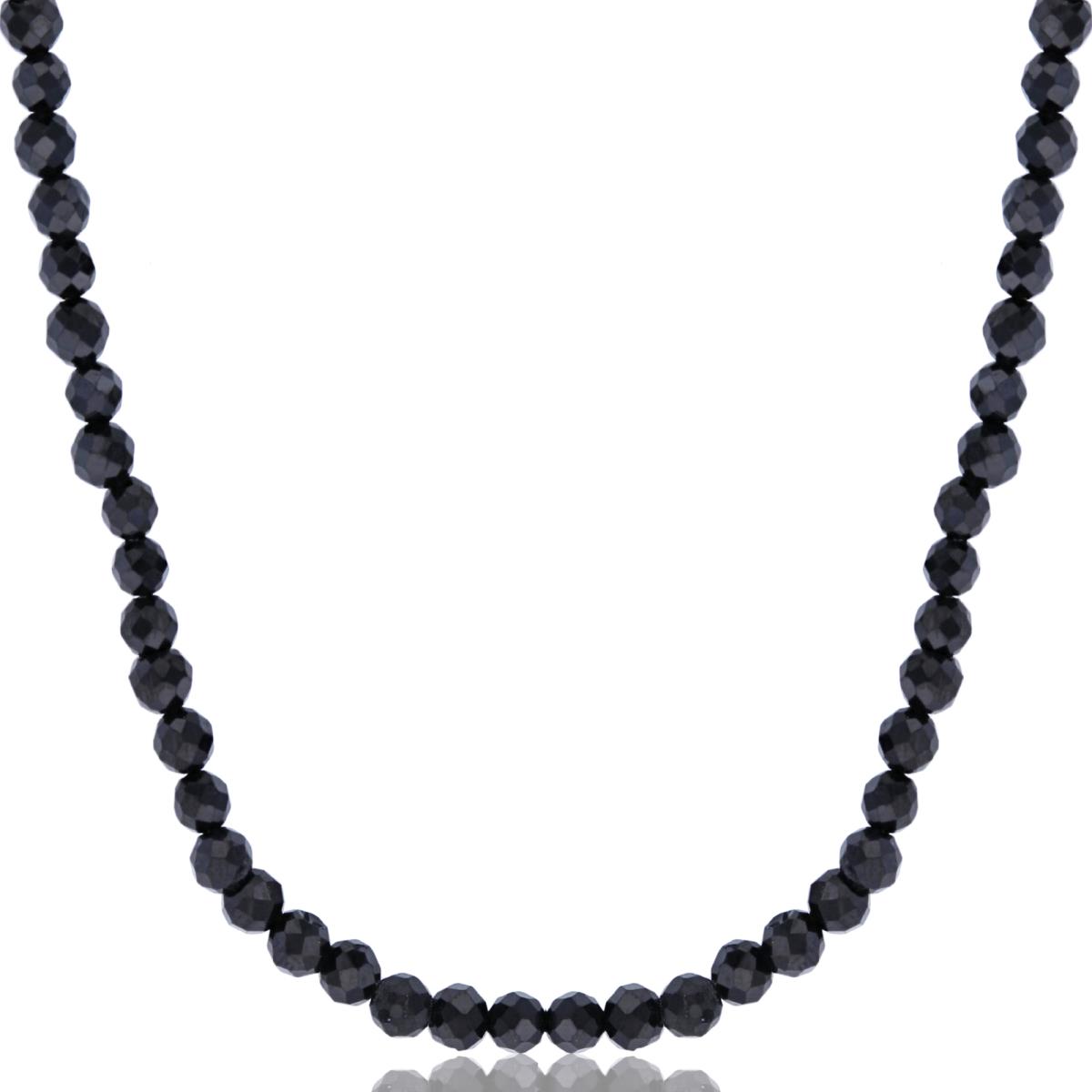 Sterling Silver Rhodium 3mm Rondelle Black Spinel Beaded 48" Necklace