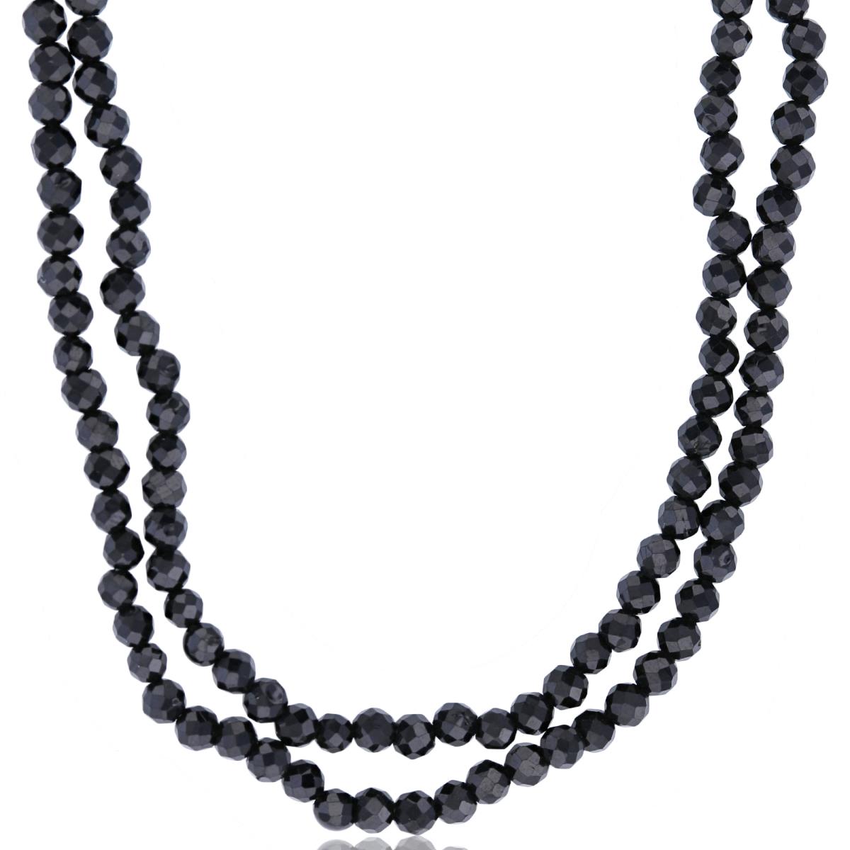 Sterling Silver Rhodium 3mm Rondelle Black Spinel Beaded 2-Strand 20" Necklace