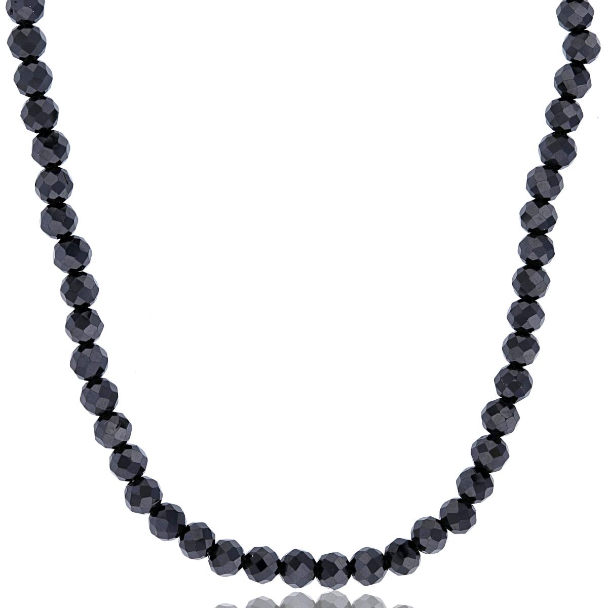 Sterling Silver Rhodium 4mm Rondelle Black Spinel Beaded 20" Necklace