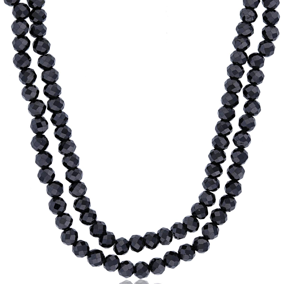 Sterling Silver Rhodium 4mm Rondelle Black Spinel Beaded 2-Strand 20" Necklace