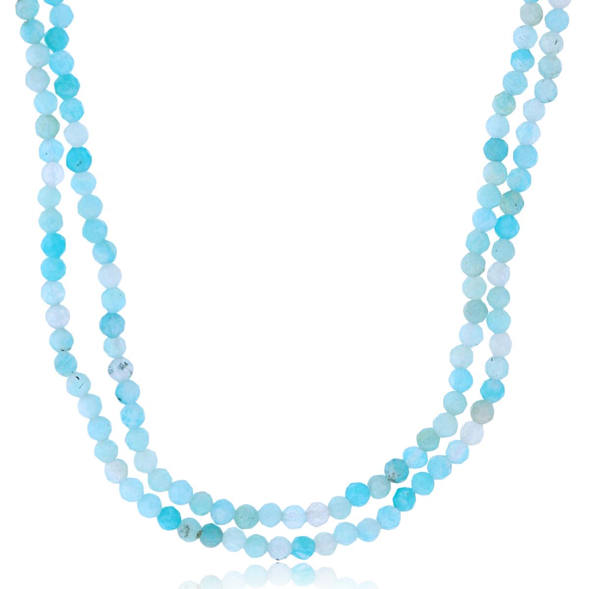 Sterling Silver Rhodium 2mm Rondelle Amazonite Beaded 2-Strand 20" Necklace