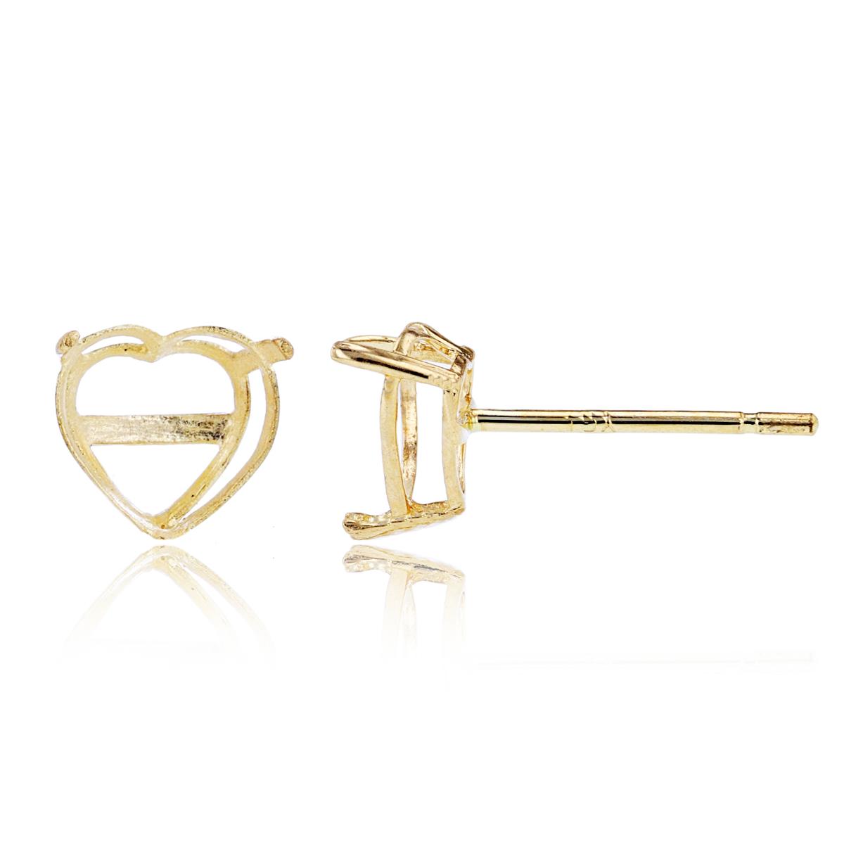 14K Yellow Gold 5mm Heart Basket Stud Earring Finding (PR)