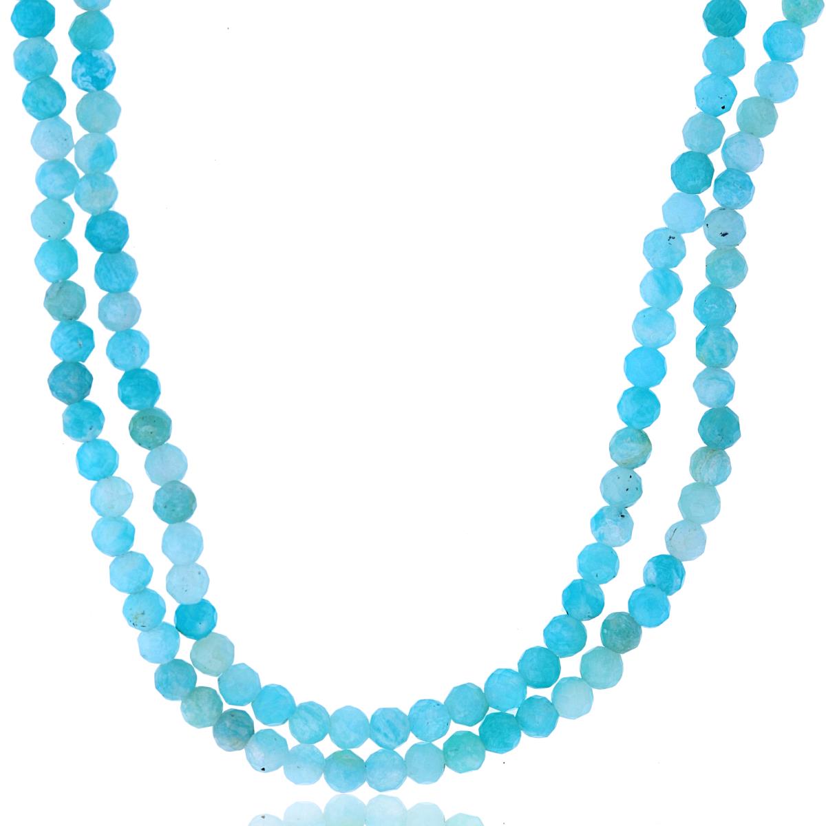 Sterling Silver Rhodium 3mm Rondelle Amazonite Beaded 2-Strand 20" Necklace