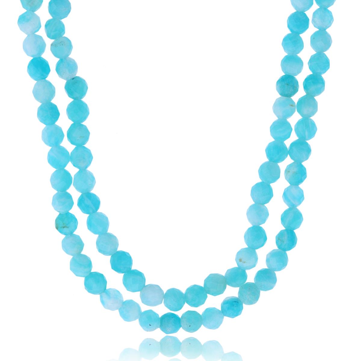 Sterling Silver Rhodium 4mm Rondelle Amazonite Beaded 2-Strand 20" Necklace
