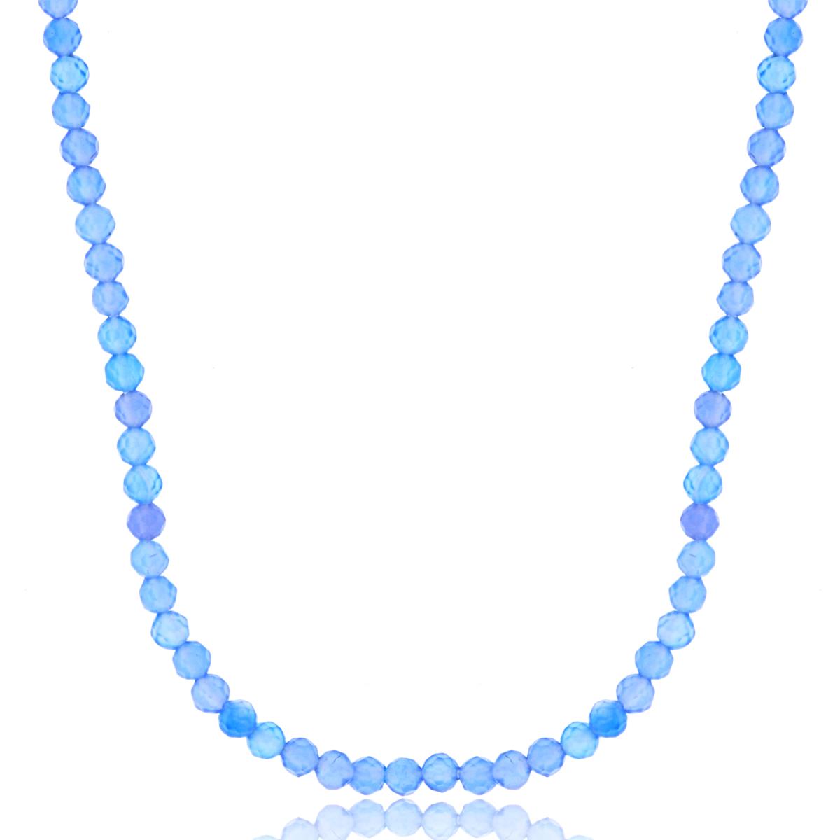 Sterling Silver Rhodium 2mm Rondelle Blue Agate Beaded 48" Necklace