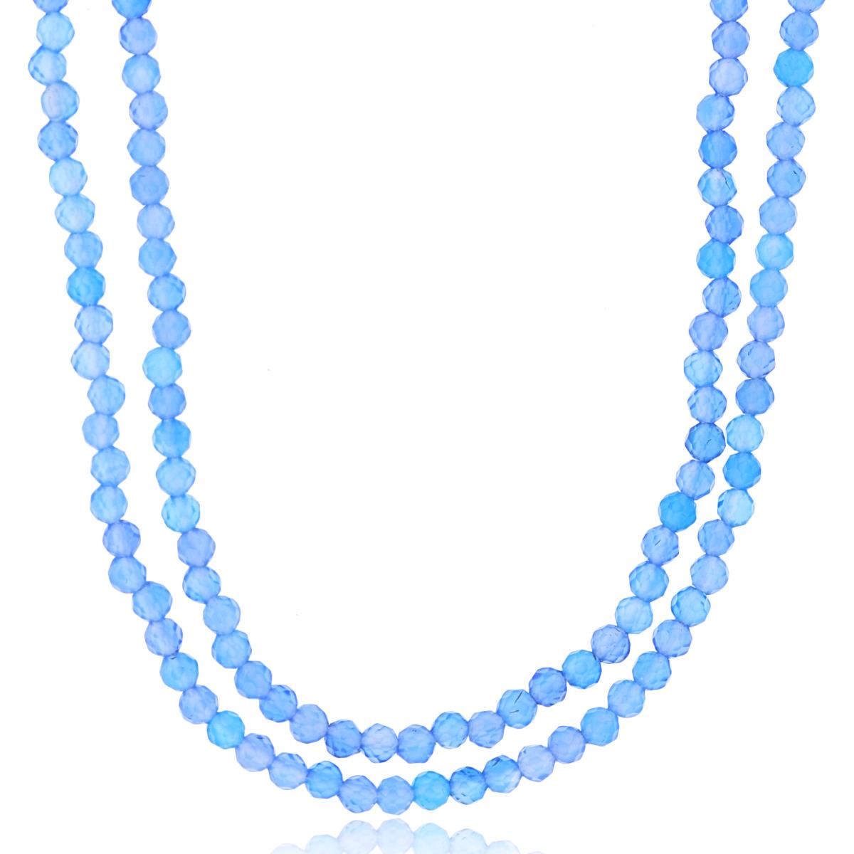 Sterling Silver Rhodium 2mm Rondelle Blue Agate Beaded 2-Strand 20" Necklace