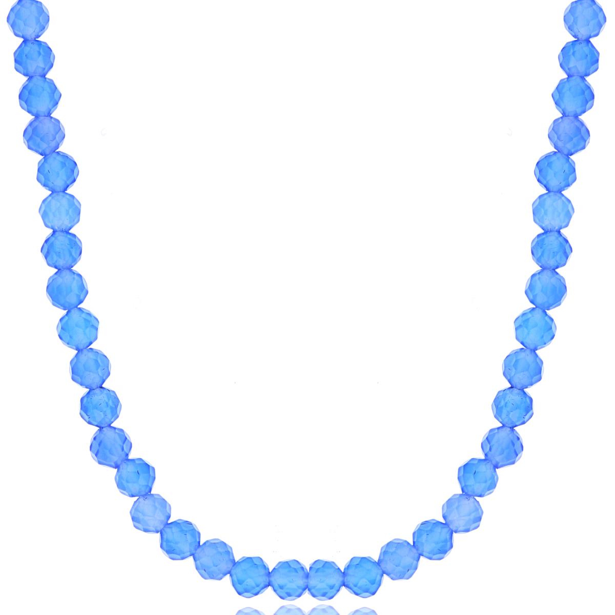 Sterling Silver Rhodium 3mm Rondelle Blue Agate Beaded 48" Necklace
