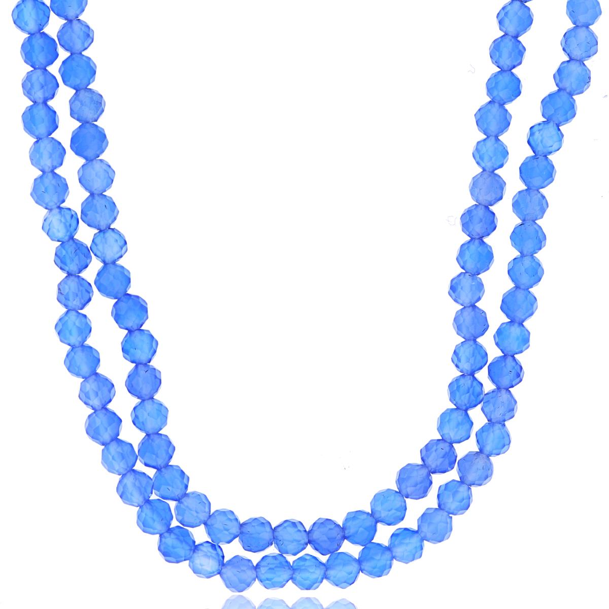 Sterling Silver Rhodium 3mm Rondelle Blue Agate Beaded 2-Strand 20" Necklace