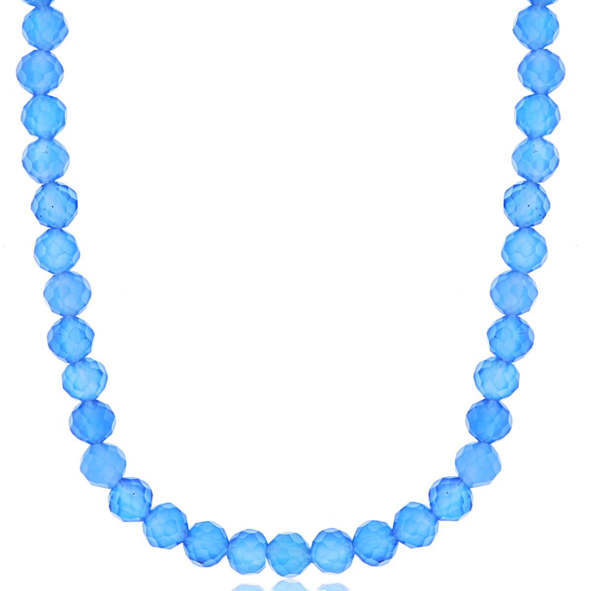 Sterling Silver Rhodium 4mm Rondelle Blue Agate Beaded 48" Necklace
