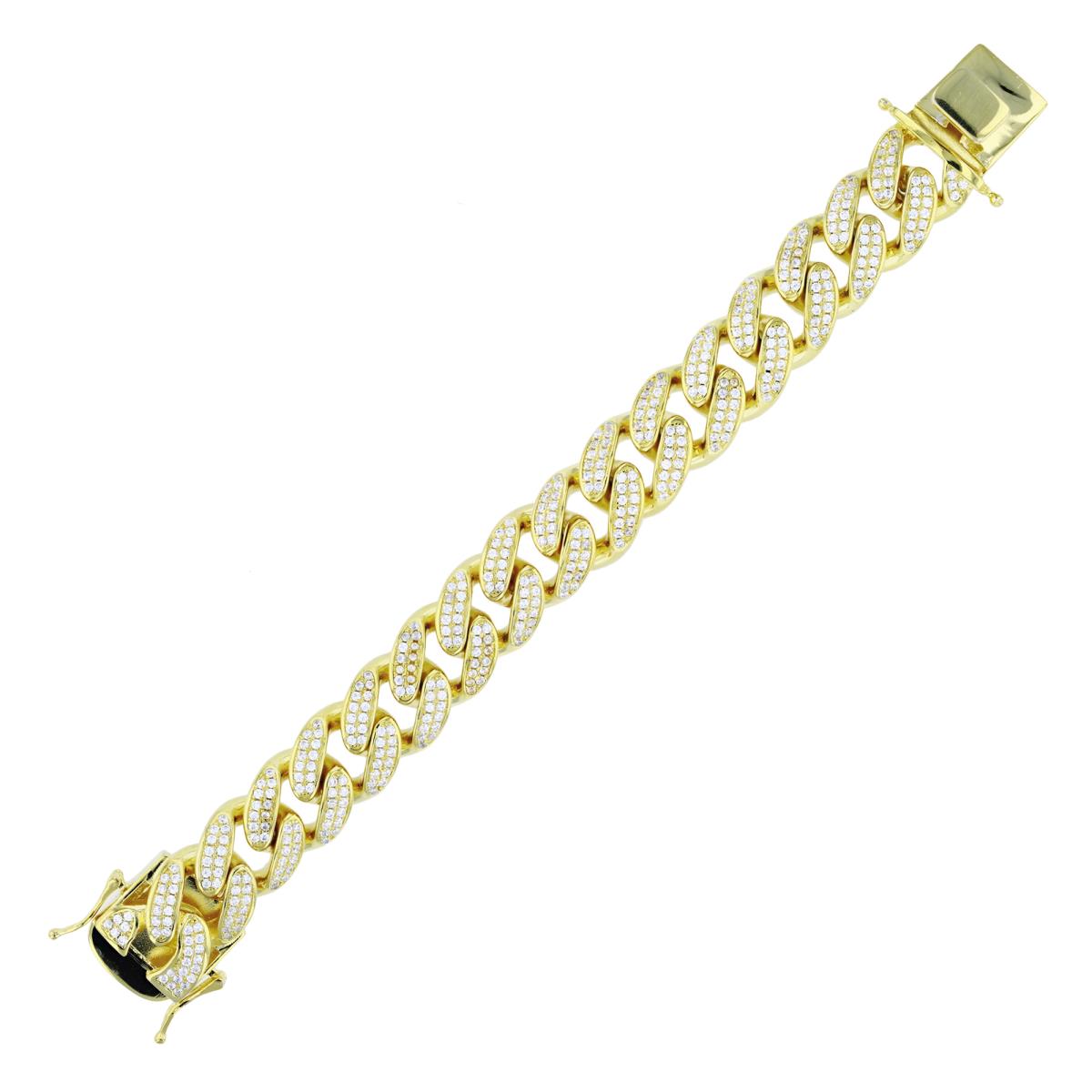 Sterling Silver+1Micron Yellow Gold Rnd CZ 14mm Oval Link 9