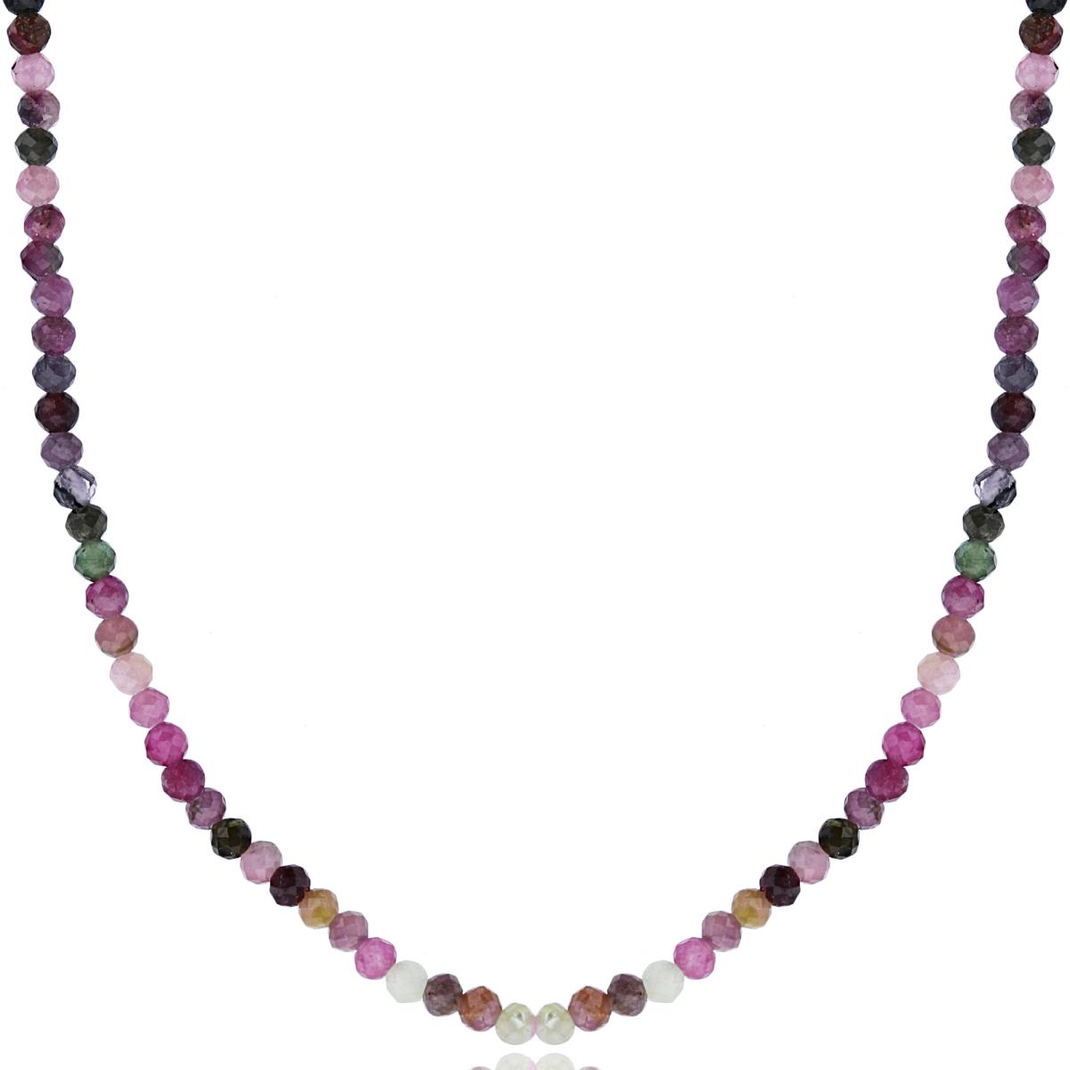 Sterling Silver Rhodium 2mm Rondelle Tourmaline Beaded 48" Necklace