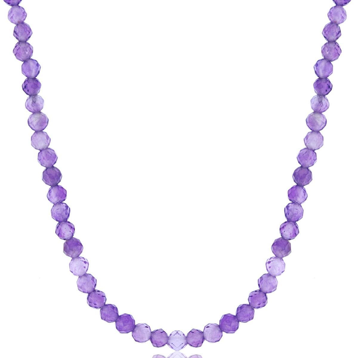 Sterling Silver Rhodium 2mm Rondelle Amethyst Beaded 20" Necklace