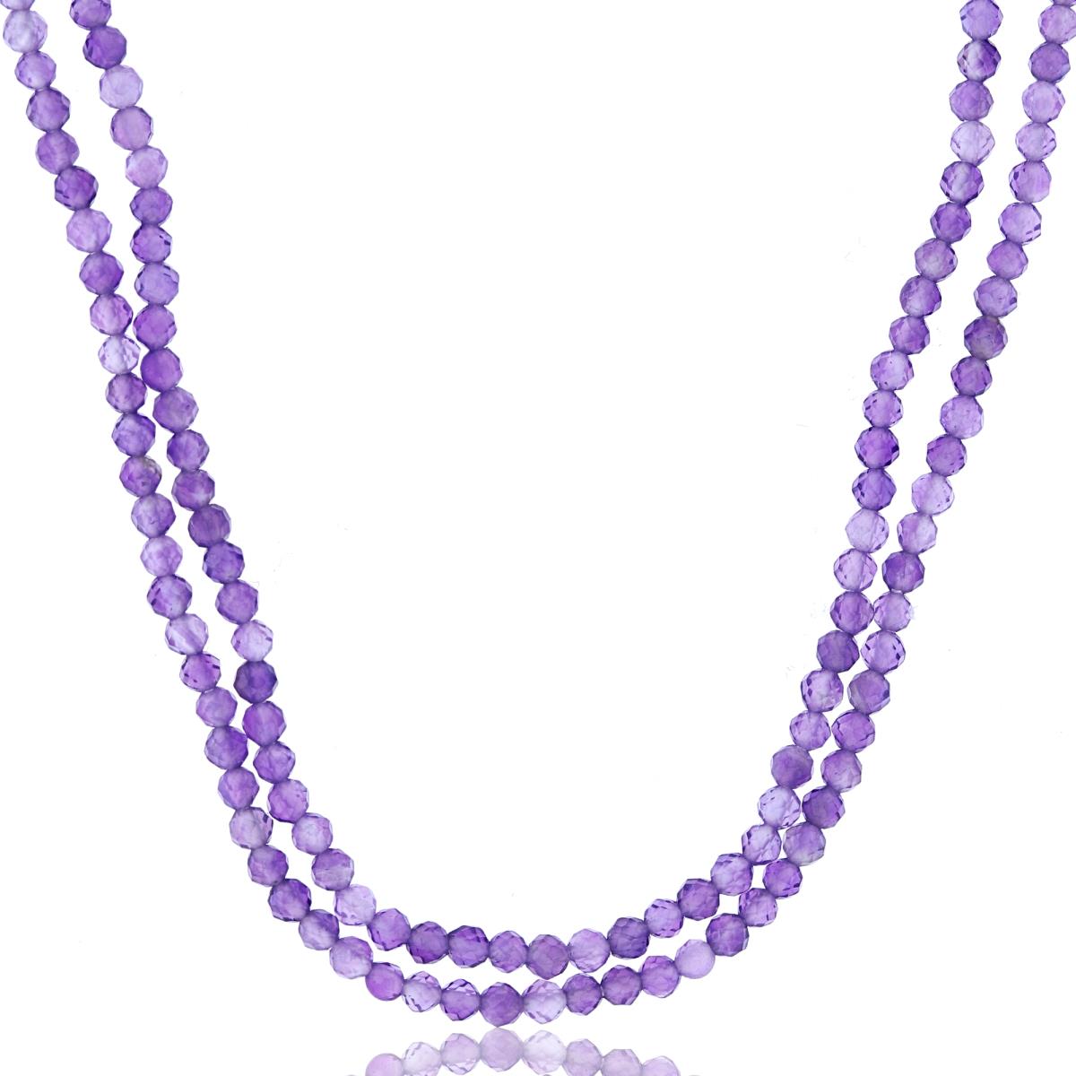 Sterling Silver Rhodium 2mm Rondelle Amethyst Beaded 2-Strand 20" Necklace