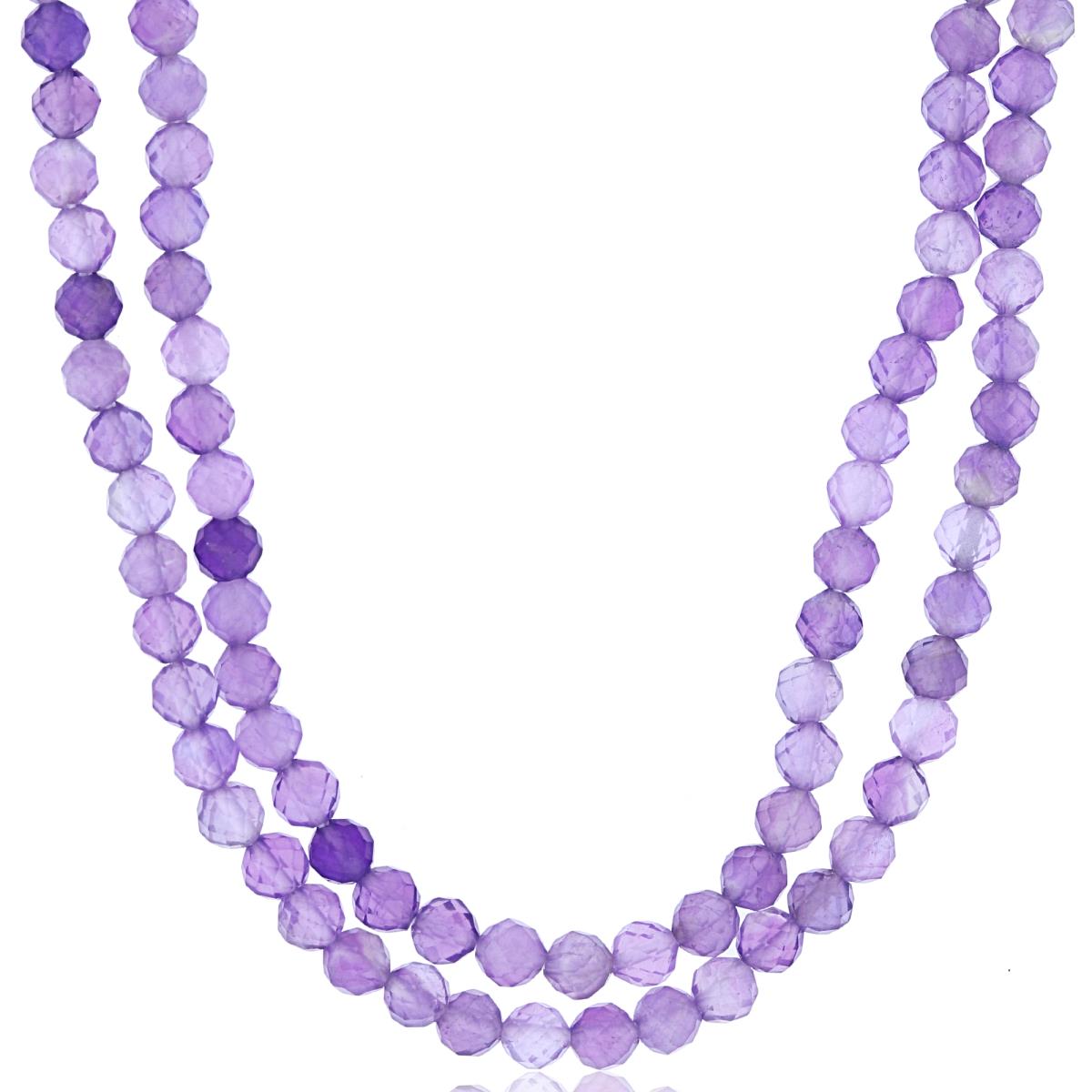 Sterling Silver Rhodium 3mm Rondelle Amethyst Beaded 2-Strand 20" Necklace