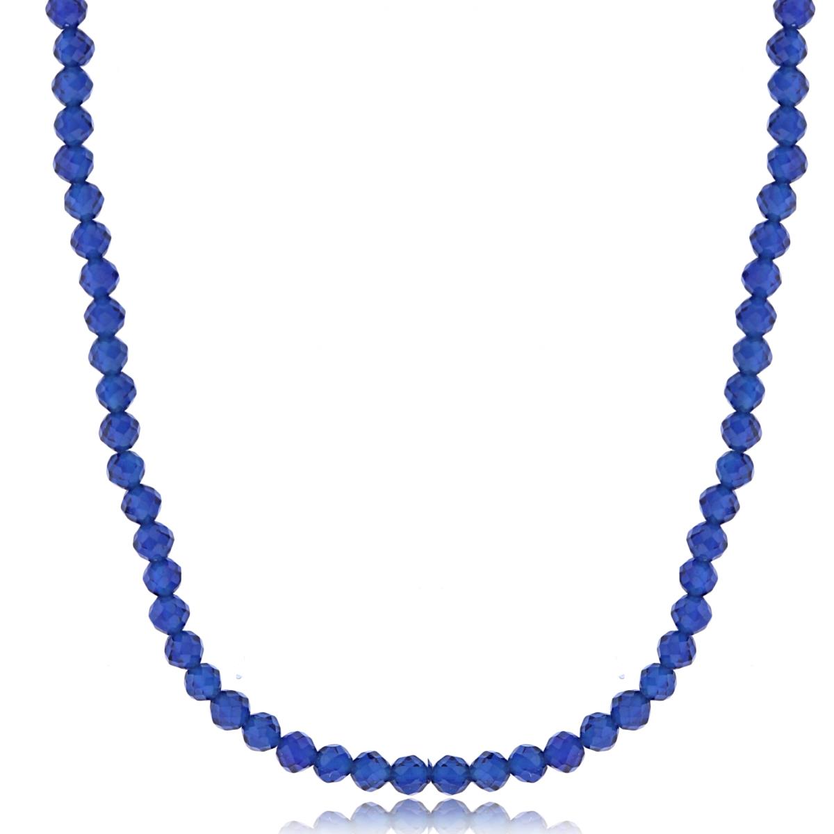 Sterling Silver Rhodium 2mm Rondelle Dyed Sapphire Beaded 48" Necklace