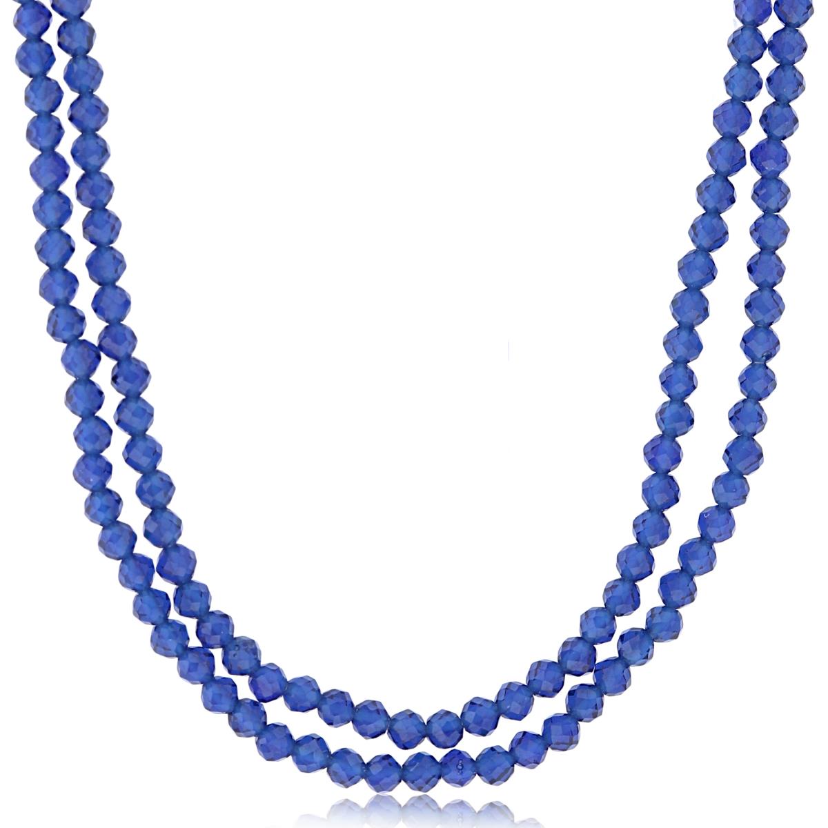 Sterling Silver Rhodium 2mm Rondelle Dyed Sapphire Beaded 2-Strand 20" Necklace