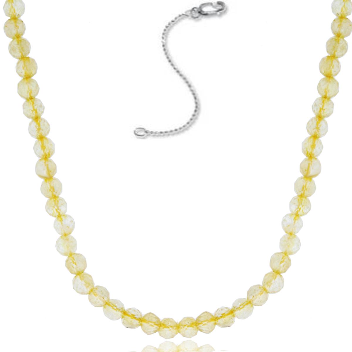 Sterling Silver Rhodium 3mm Rondelle Citrine Beaded 16"+2" Necklace