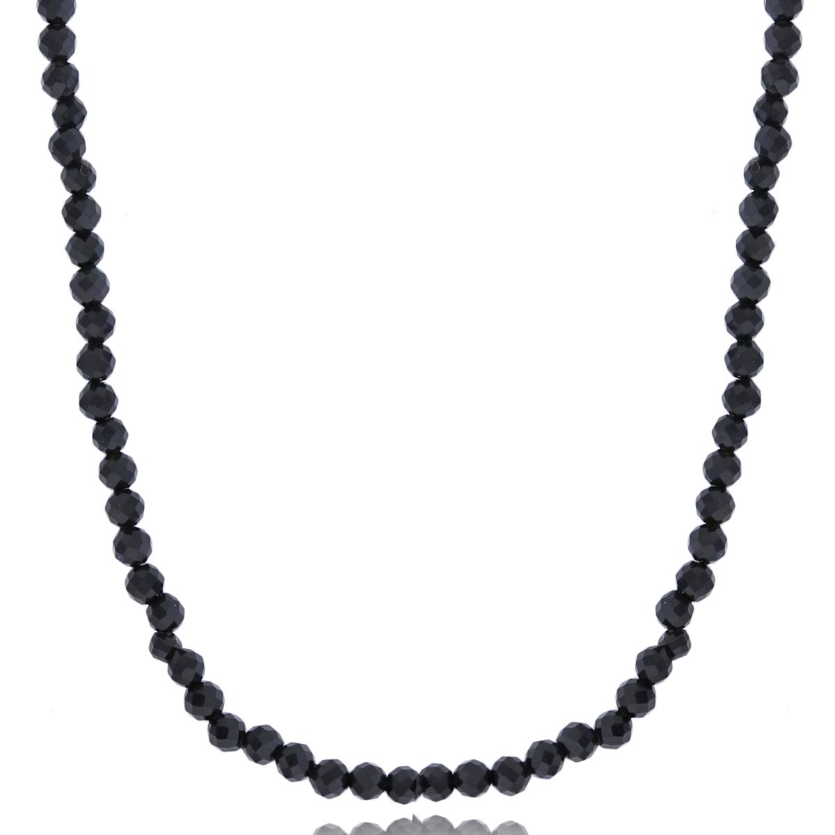 Sterling Silver Rhodium 2mm Rondelle Onyx Beaded 20" Necklace
