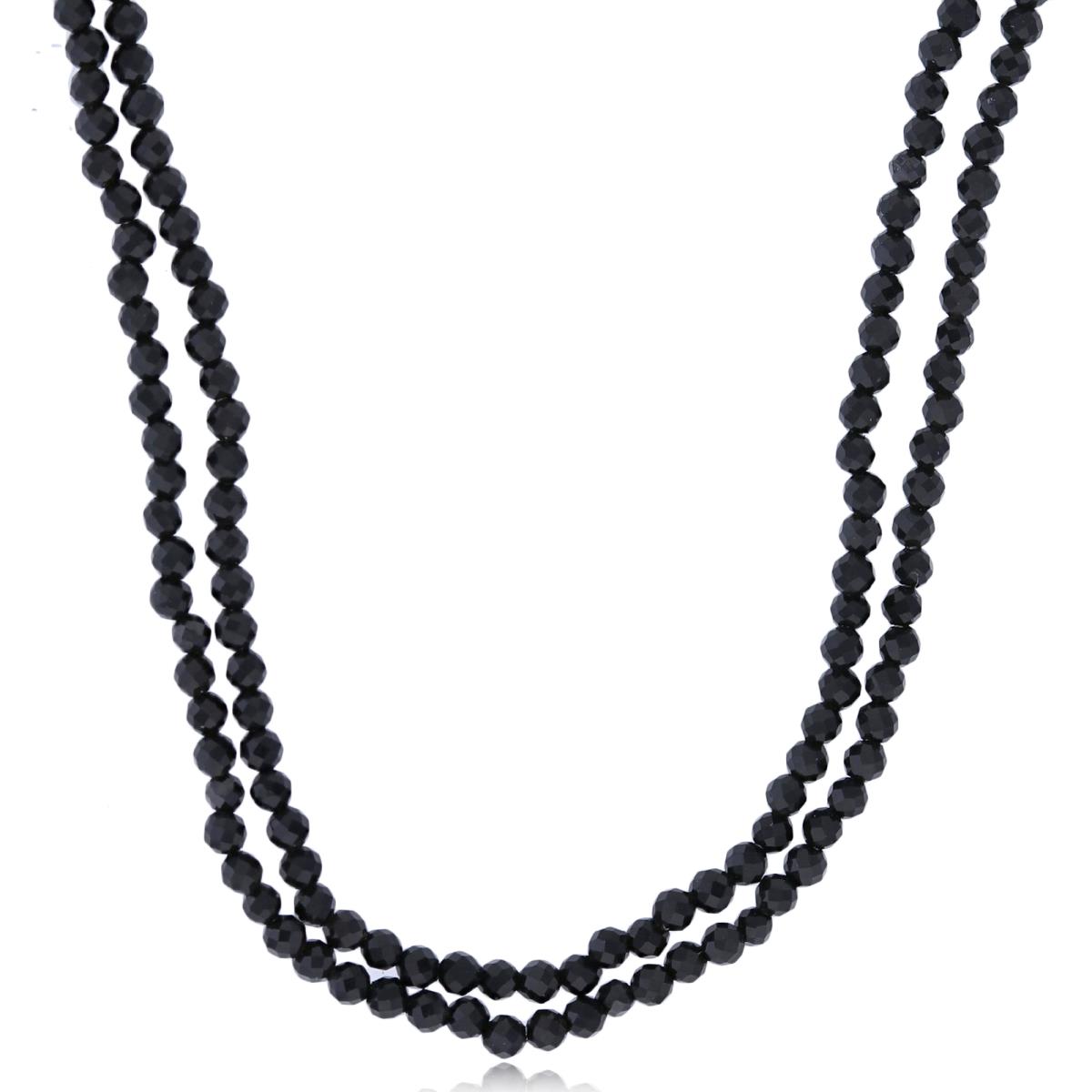 Sterling Silver Rhodium 2mm Rondelle Onyx Beaded 2-Strand 20" Necklace