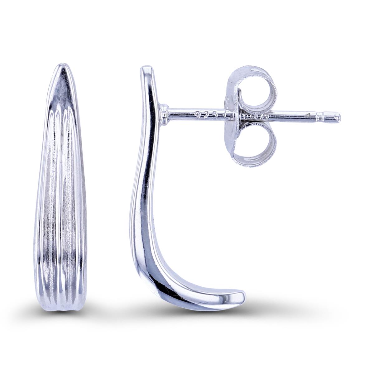 Sterling Silver Rhodium Polished & Textured J-Earrings