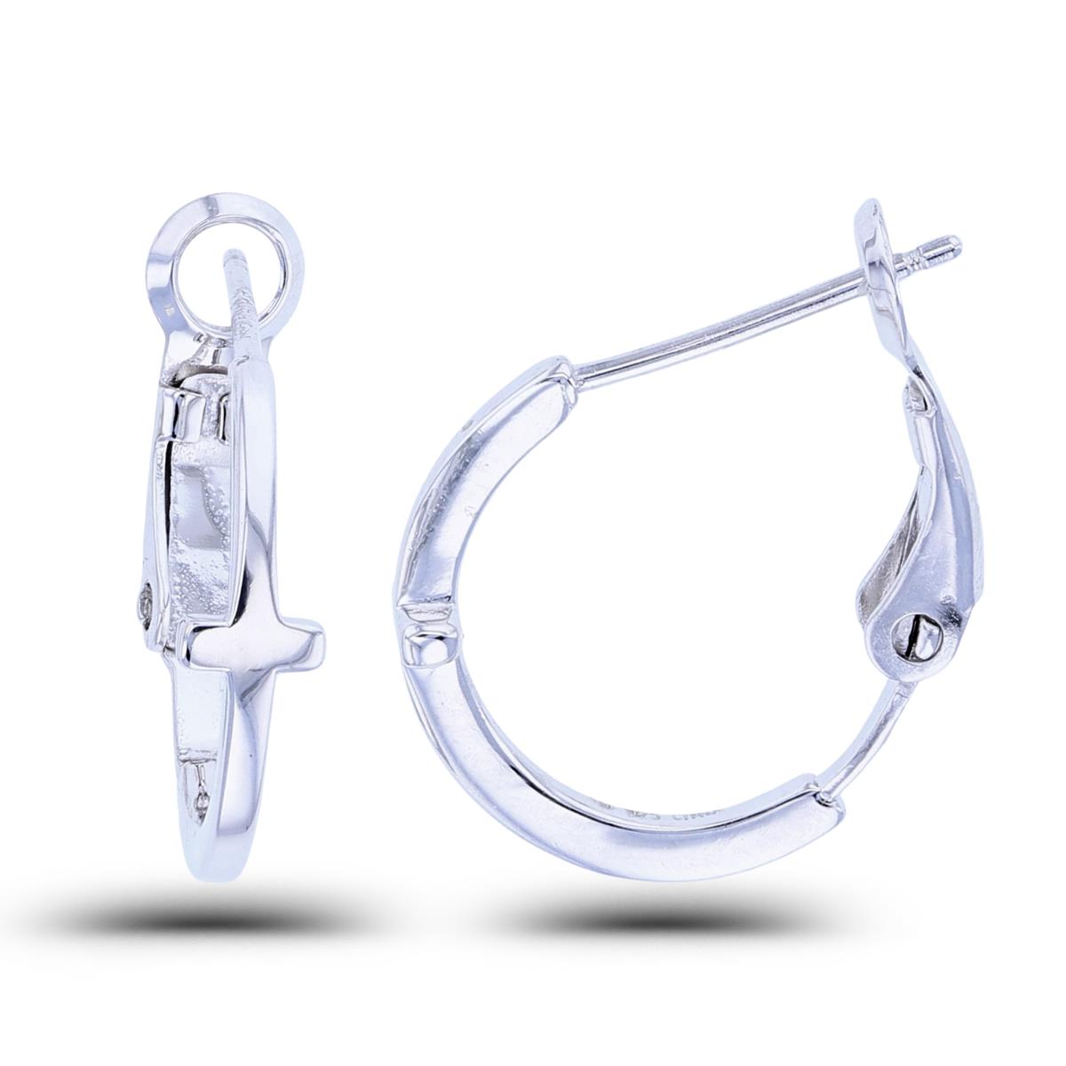 Sterling Silver Rhodium High Polished Cross J-Hoop Earrings