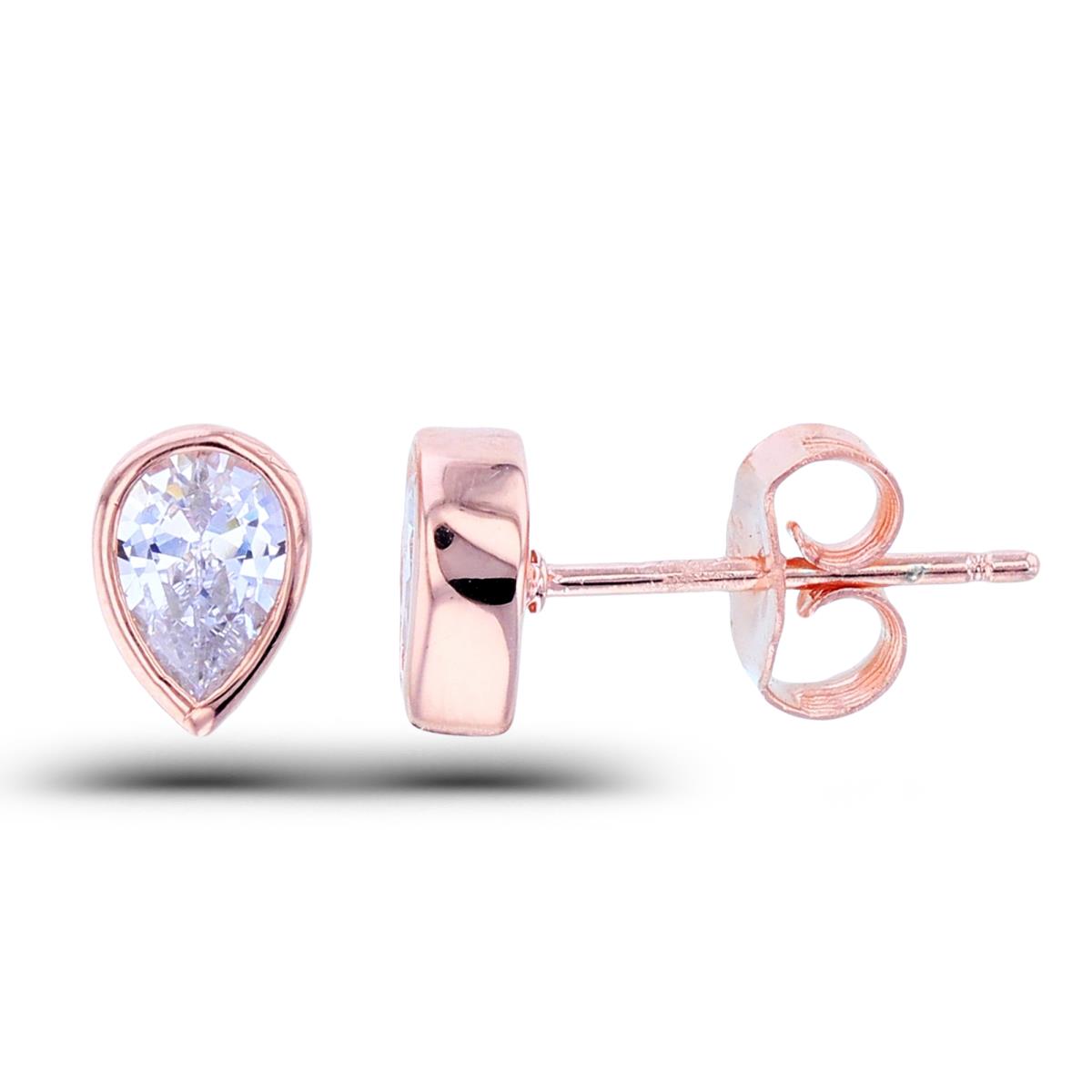 Sterling Silver Rose 6x4mm PS CZ Bezel Pear Shape Studs