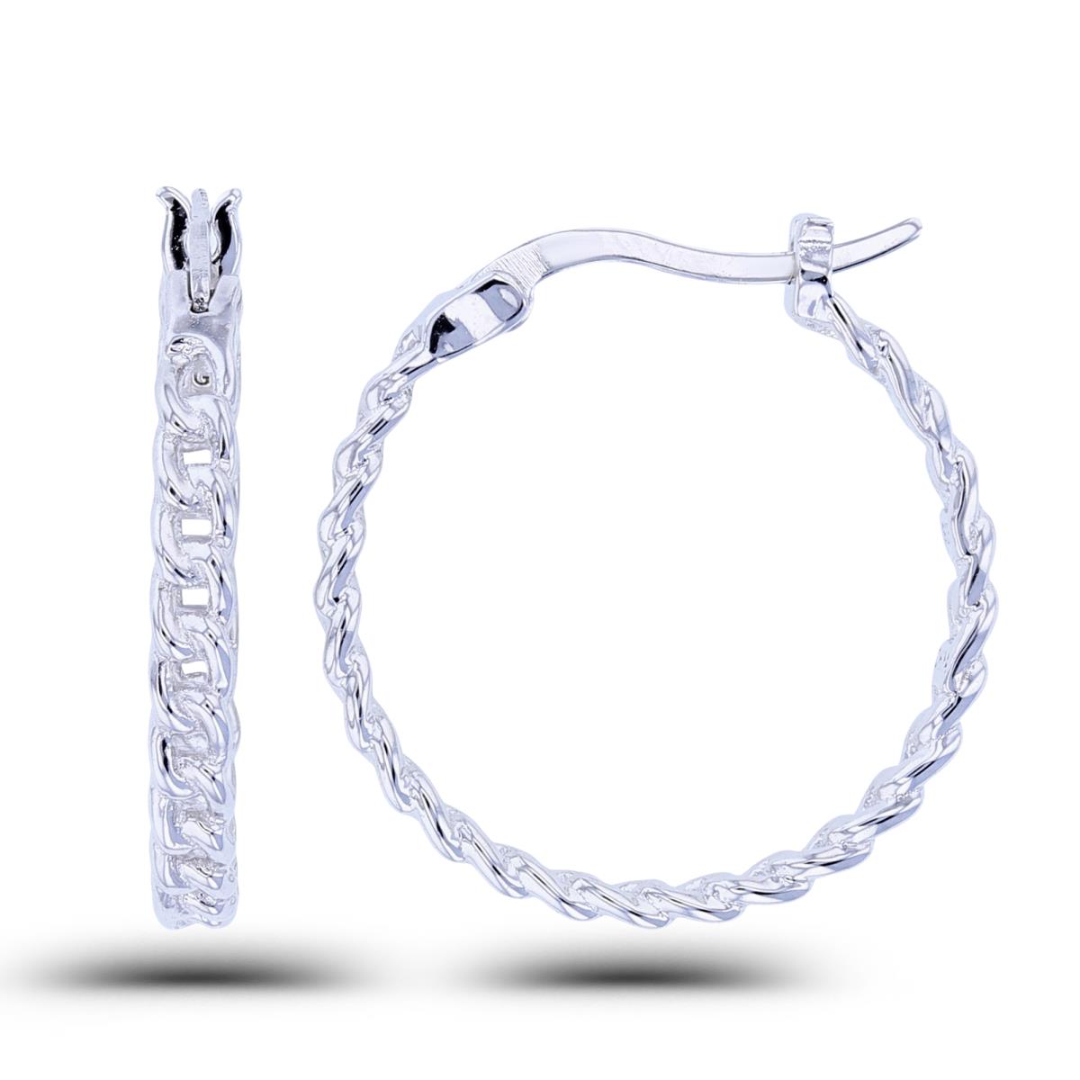 Sterling Silver Rhodium Textured Roped Hoop Earrings