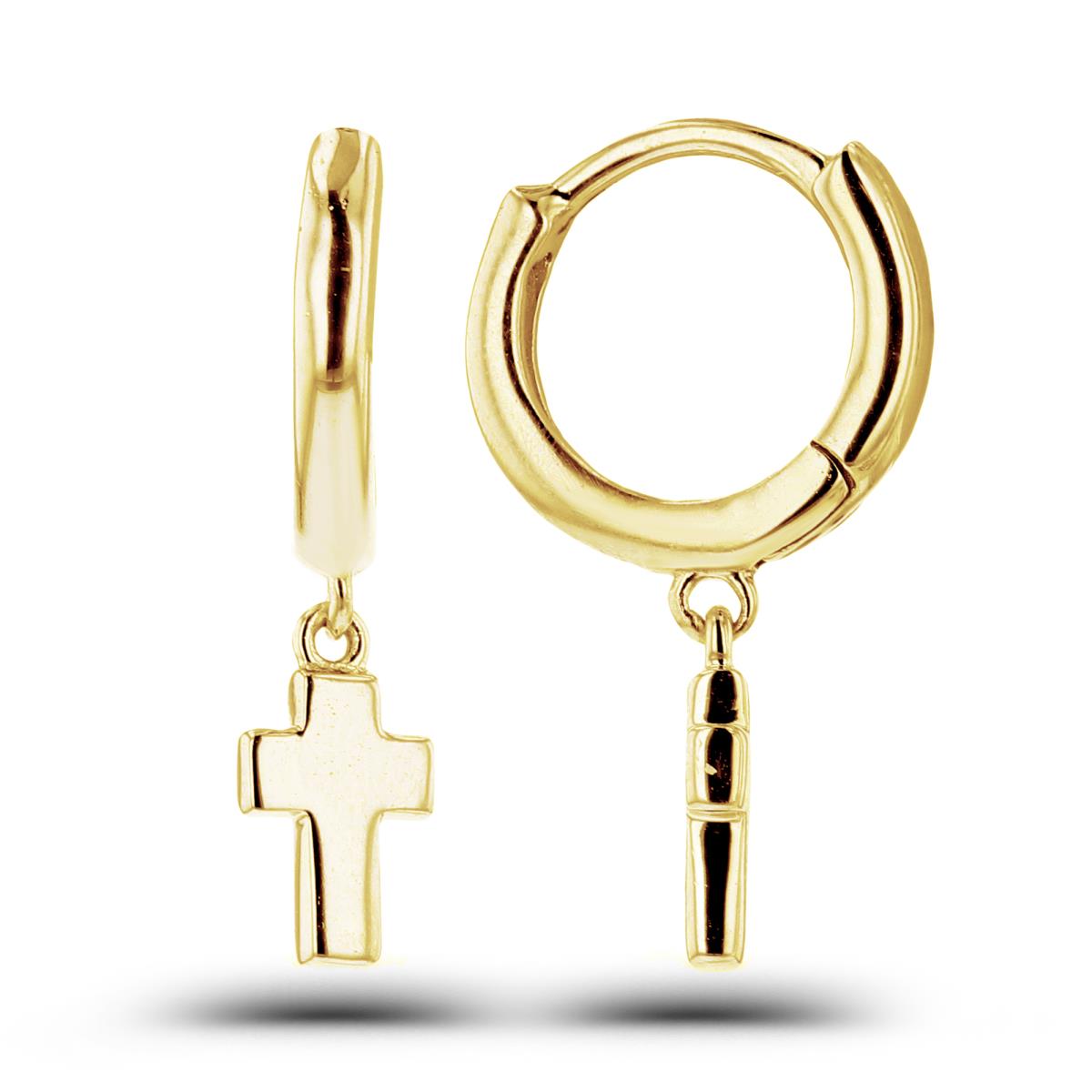 Sterling Silver Yellow High Polish Cross Dangling on Huggie Earrings