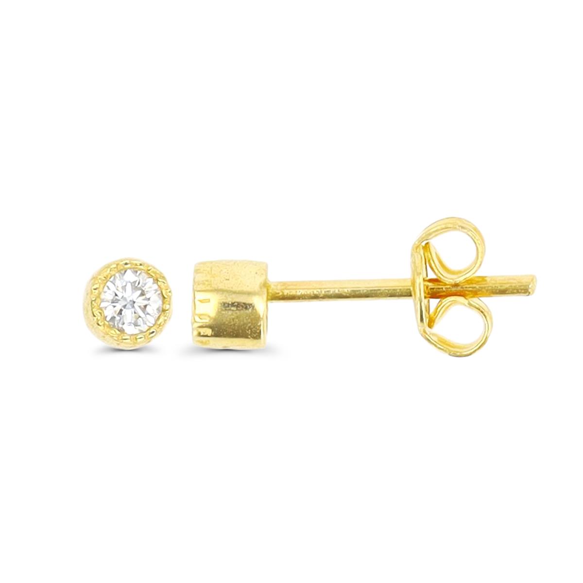 10K Yellow Gold 2.50mm Rd CZ Milgrain Stud Earring