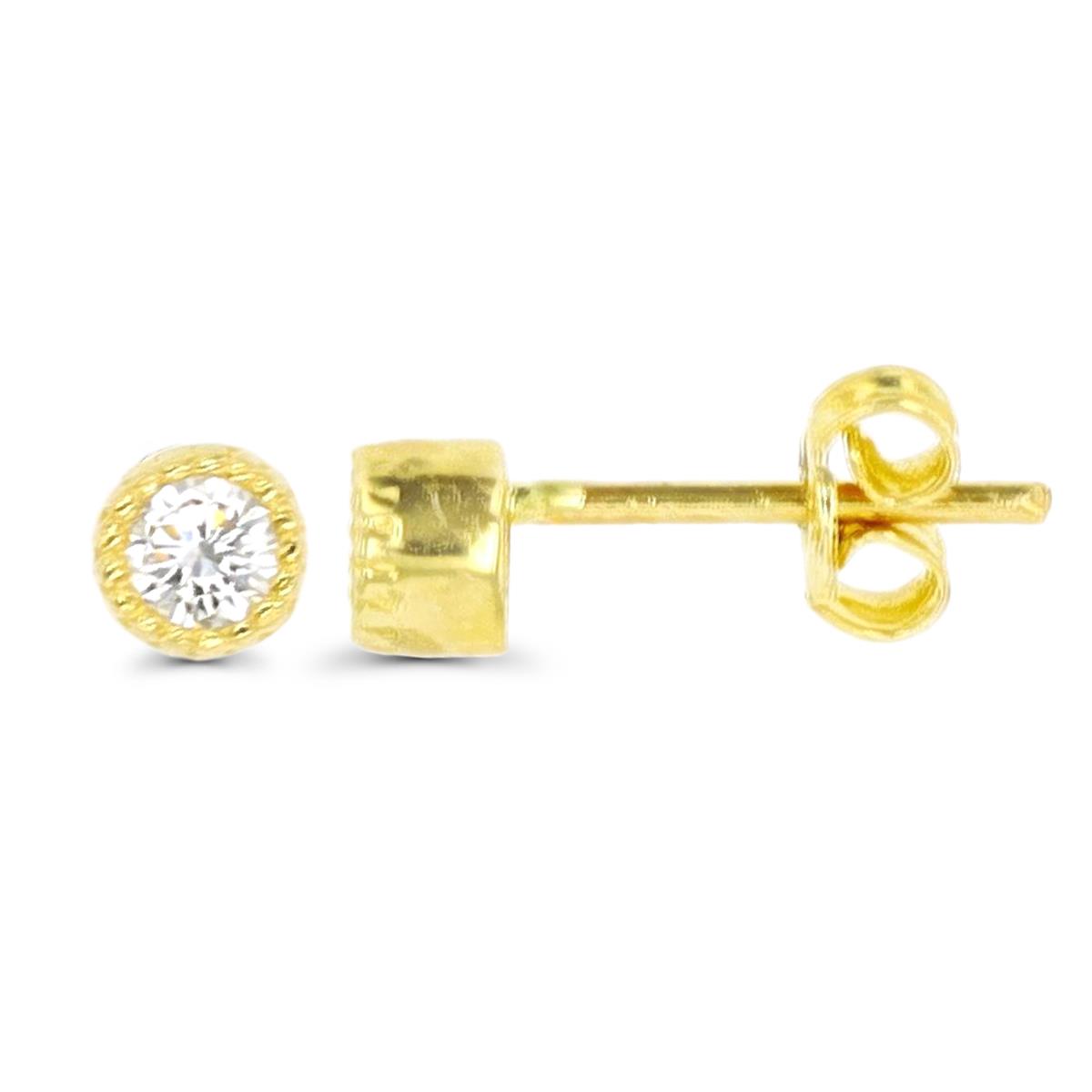 10K Yellow Gold 3mm Rd CZ Milgrain Stud Earring