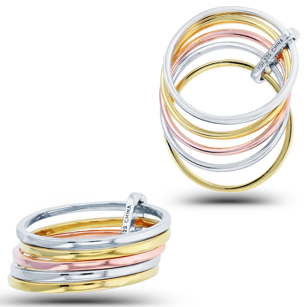 Sterling Silver Tricolor High Polish Bunch of Tubing Bands 