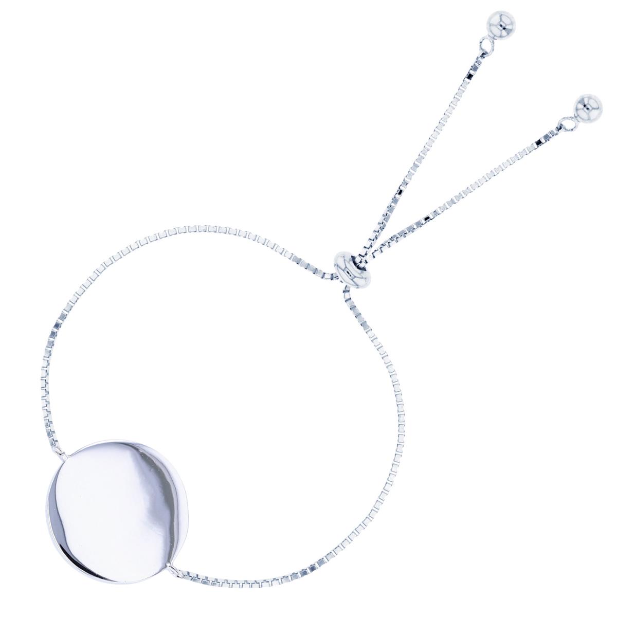 Sterling Silver Rhodium High Polish Circle Disk Adjustable Bolo Bracelet