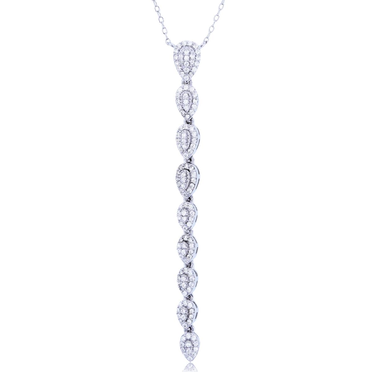 Sterling Silver Rhodium Rnd White CZ Graduated Flexi Pave Puffy PS-Clusters16"Necklace