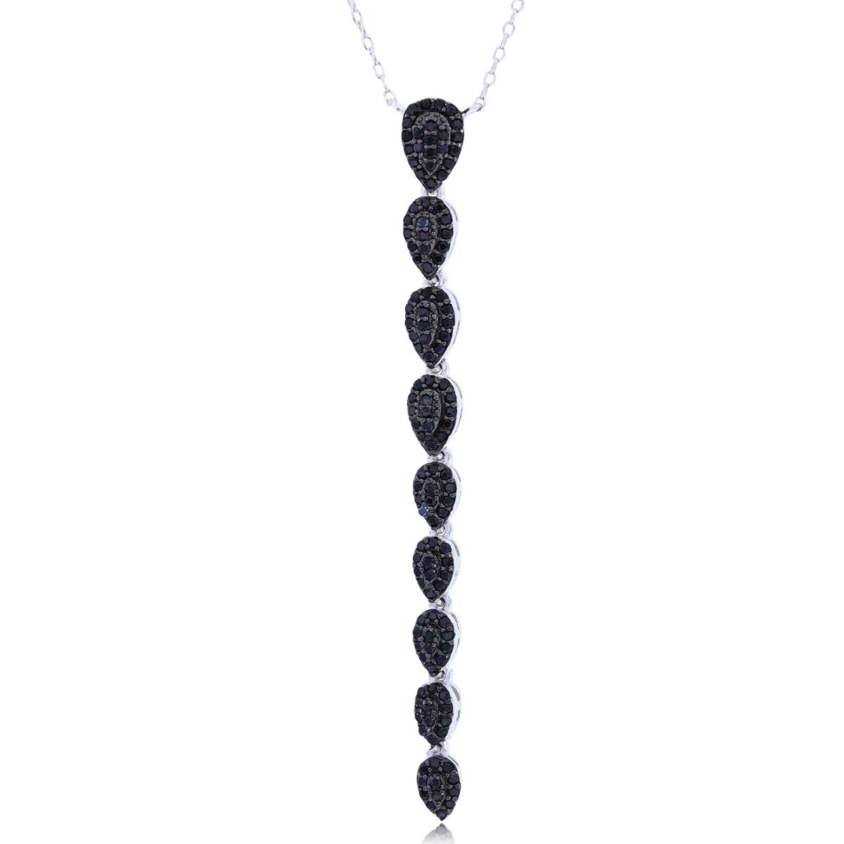 Sterling Silver Two-Tone Rnd Black Spinel Graduated Flexi Pave Puffy PS-Clusters16"Necklace