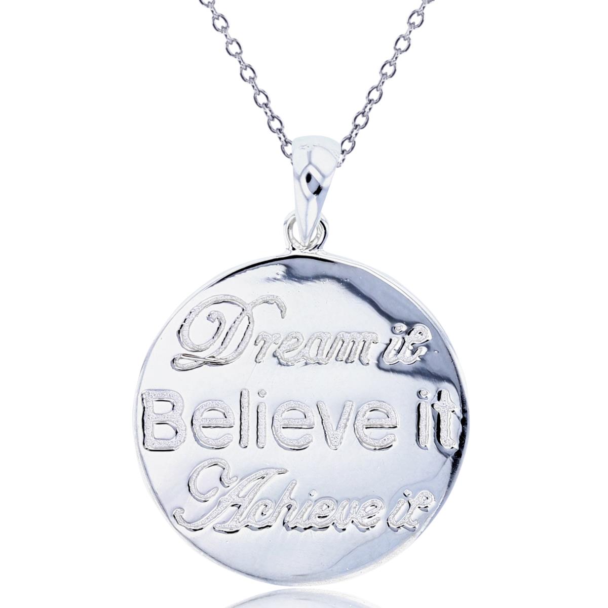Sterling Silver Rhodium Textured "Dream it.Believe it.Achieve it" Circle 18"Necklace
