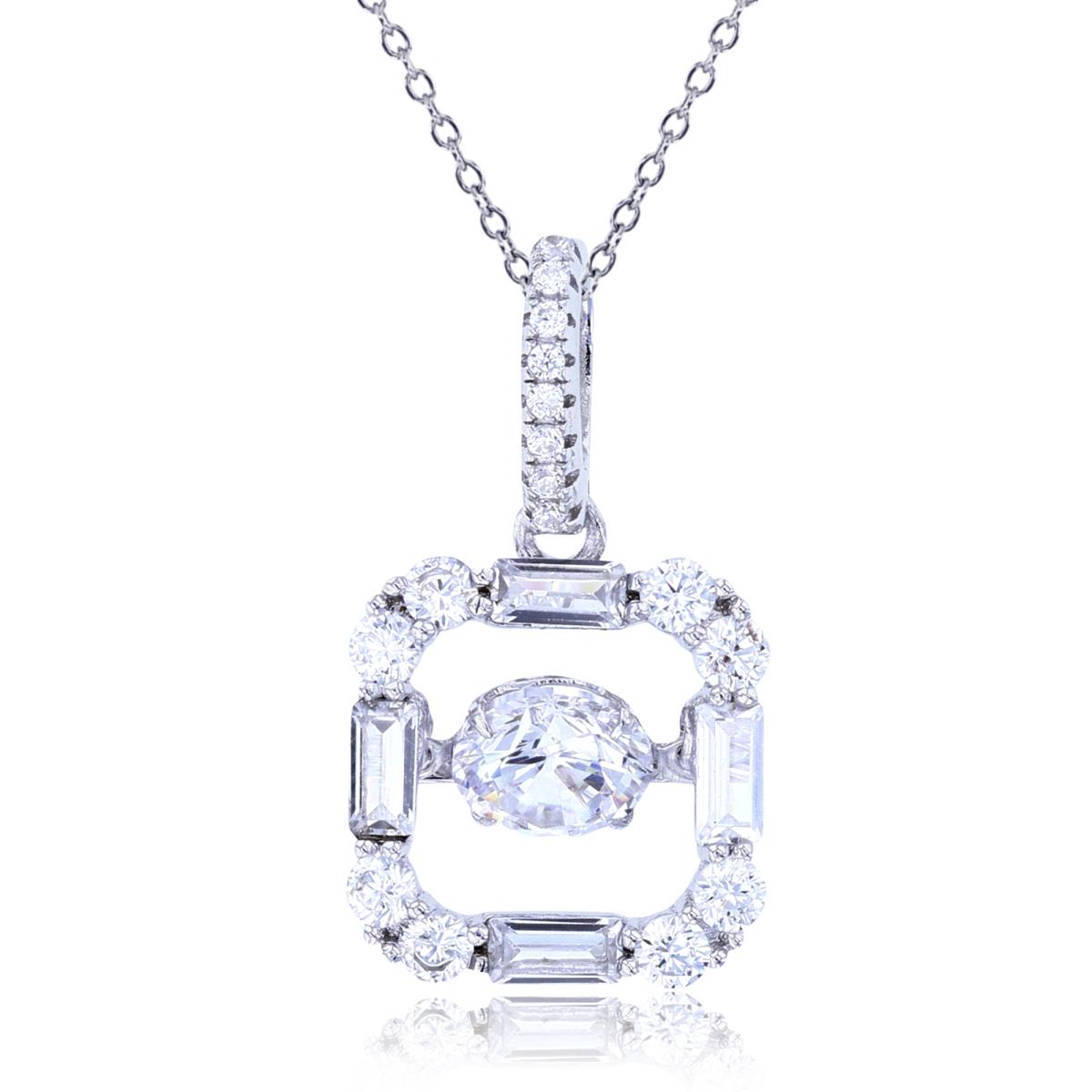 Sterling Silver Rhodium 6mm Rnd White CZ Dancing in SB/Rnd White CZ Open Cushion 18"Necklace