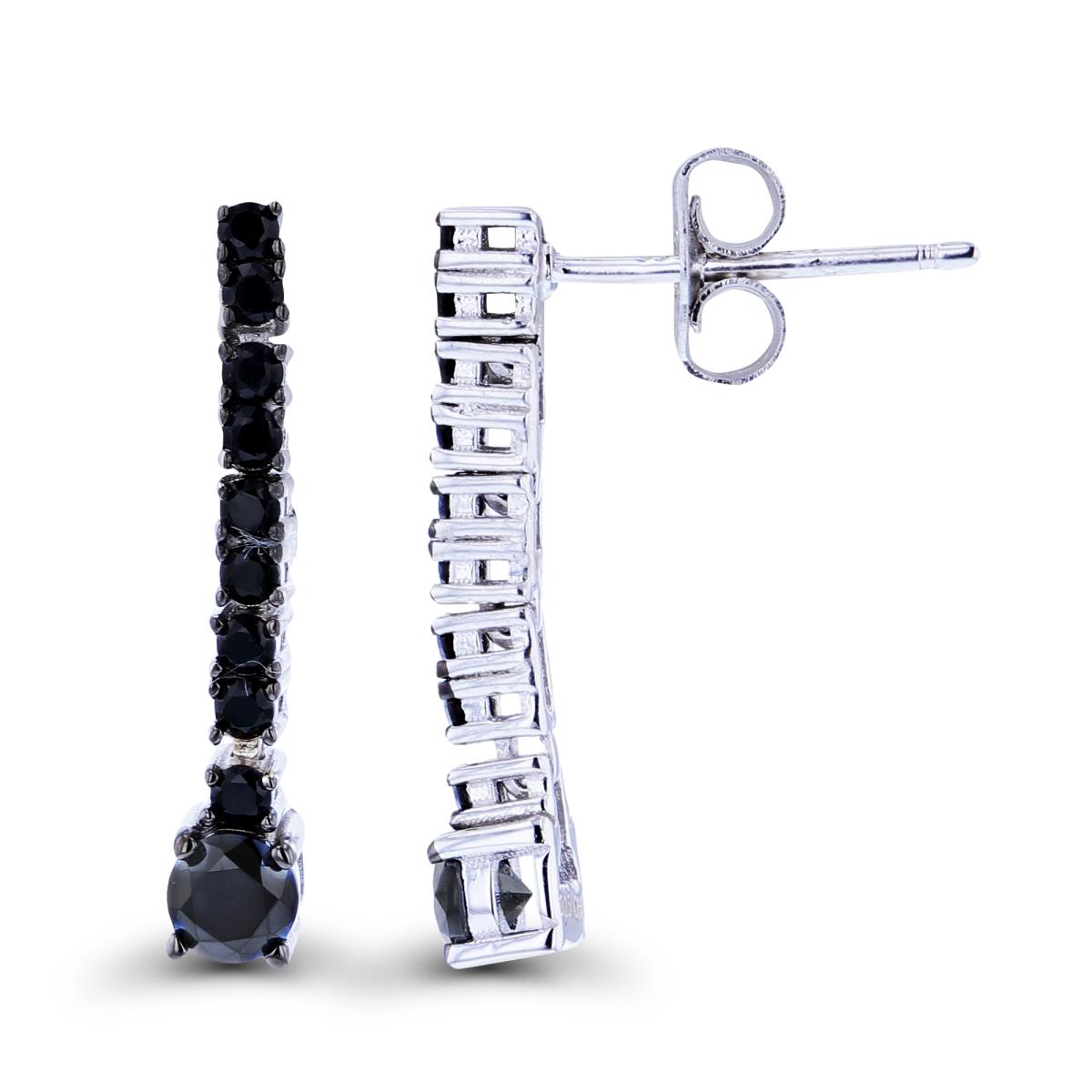Sterling Silver Two-Tone Rnd Black Spinel Flexy Vertical Row Earrings