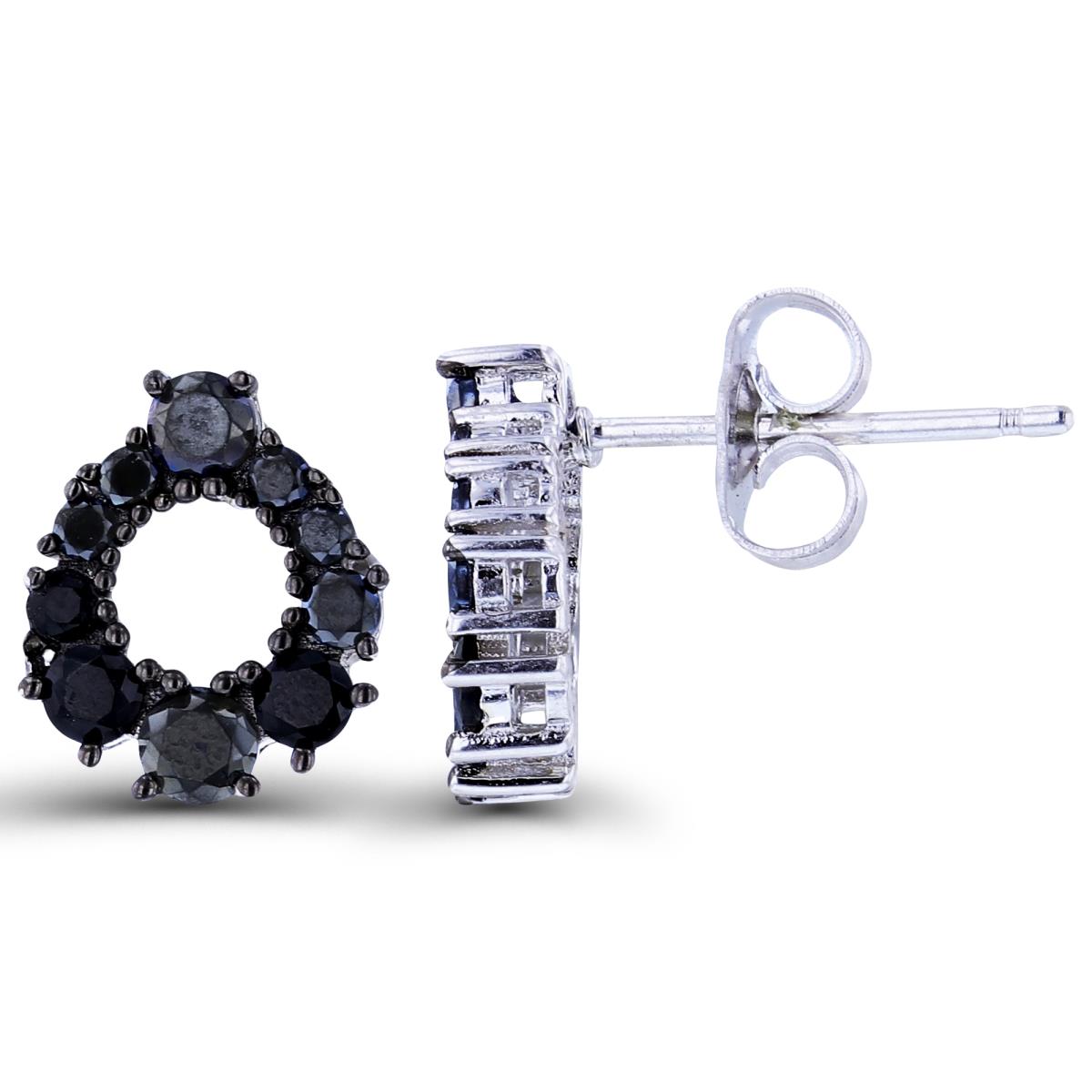 Sterling Silver Two-Tone Graduated Rnd Black Spinel Open PS-shape Studs