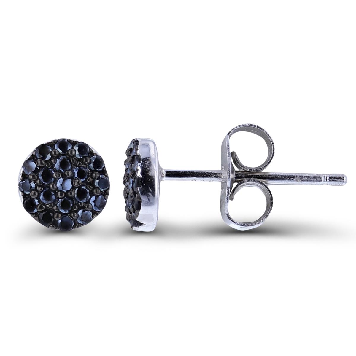 Sterling Silver Two-Tone Rnd Black Spinel Pave Cluster Studs